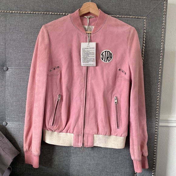 S.T.R.A. Suede and Leather Lightweight Bomber Jacket in Rose Pink - Med - Picture 8 of 12